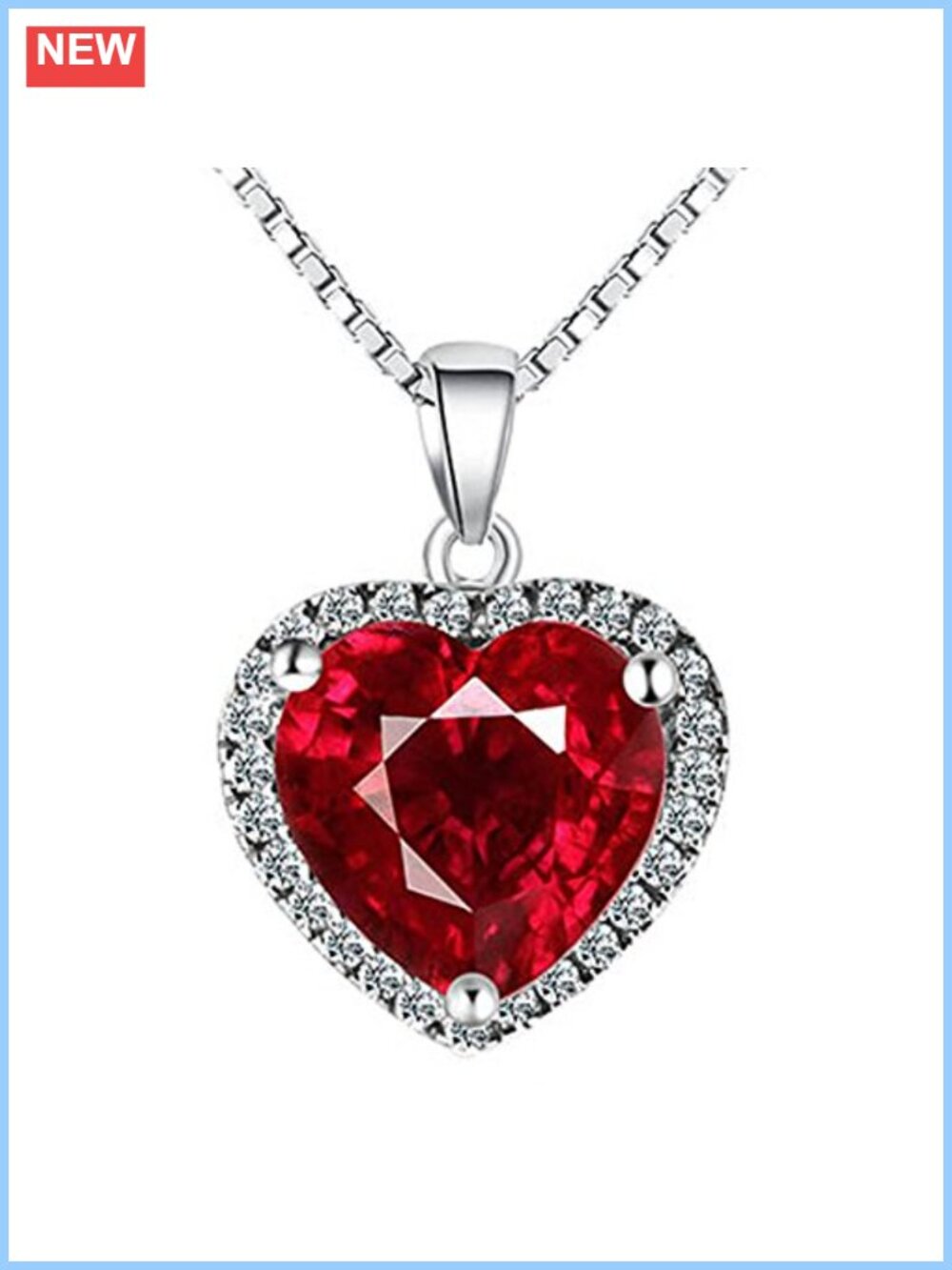 925 Sterling Silver 18k White Gold Plated Heart Gem Pendant Necklace 18"